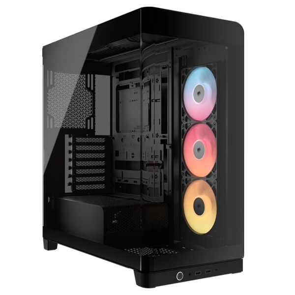 صندوق احترافي Corsair FRAME 4500X RS-R ARGB، زجاج بانورامي مقوّى، نظام تثبيت المراوح InfiniRail، دعامة منع انحناء بطاقة الرسوميات (GPU Anti-Sag) - اسود