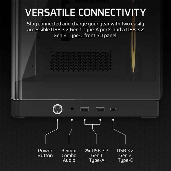 صندوق احترافي Corsair FRAME 4500X RS-R ARGB، زجاج بانورامي مقوّى، نظام تثبيت المراوح InfiniRail، دعامة منع انحناء بطاقة الرسوميات (GPU Anti-Sag) - اسود