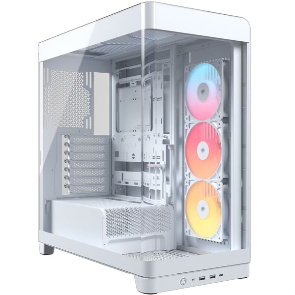 صندوق احترافي Corsair FRAME 4500X RS-R ARGB، زجاج بانورامي مقوّى، نظام تثبيت المراوح InfiniRail، دعامة منع انحناء بطاقة الرسوميات (GPU Anti-Sag) - ابيض