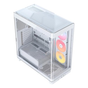 صندوق احترافي Corsair FRAME 4500X RS-R ARGB، زجاج بانورامي مقوّى، نظام تثبيت المراوح InfiniRail، دعامة منع انحناء بطاقة الرسوميات (GPU Anti-Sag) - ابيض