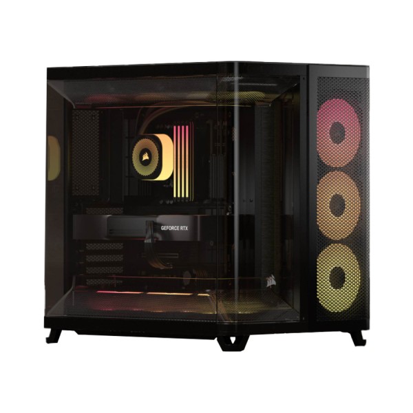 صندوق احترافي العاب CORSAIR AiR 5400 RS-R ARGB، Mid-Tower ثلاثي الحجرات، مع قنوات تدفق هواء مزدوجة لتبريد قوي – اسود