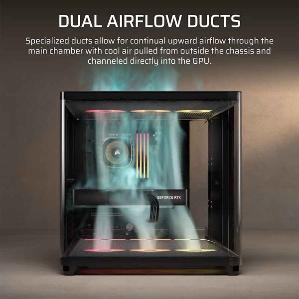 صندوق احترافي العاب CORSAIR AiR 5400 RS-R ARGB، Mid-Tower ثلاثي الحجرات، مع قنوات تدفق هواء مزدوجة لتبريد قوي – اسود