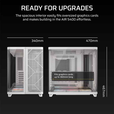 Corsair Air 5400 RS-R ARGB Case - Triple Chamber - Dual Airflow Ducts - White Corsair Air 5400 RS-R ARGB Case - Triple Chamber - Dual Airflow Ducts - White
