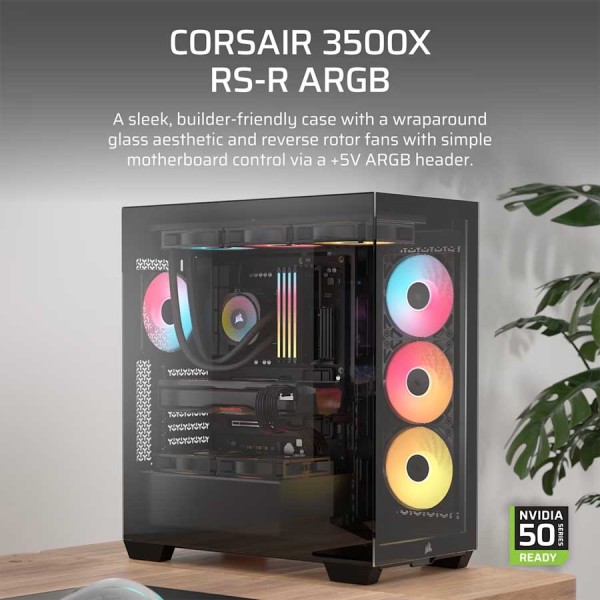 PC Case Corsair 3500X RS‑R ARGB ,Panoramic tempered-glass ,3 pre-installed RS-R ARGB fans ,Materials Steel frame - Black
