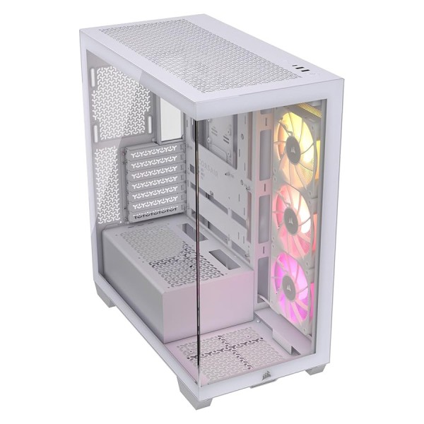 صندوق احترافي  Corsair 3500X RS‑R ARGB، زجاج مقسّى بانورامي، 3 مراوح RS-R ARGB مثبتة مسبقًا، الهيكل من الفولاذ – ابيض