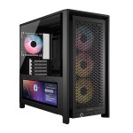 صندوق احترافي ألعاب Corsair FRAME 4000D LCD RS ARGB، ميد‑تاور فاخرة، شاشة لمس Xeneon Edge بحجم 14.5 بوصة، 4 مراوح RS120 PWM ARGB، نظام تركيب مراوح InfiniRail™ مرن – أسود