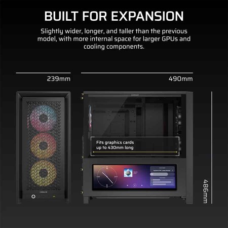 Corsair 4000D LCD Case - 14.5" Touch Screen - 4x ARGB Fans - InfiniRail - Black Corsair 4000D LCD Case - 14.5" Touch Screen - 4x ARGB Fans - InfiniRail - Black
