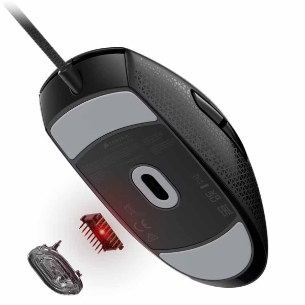 فأرة سلكية احترافية CORSAiR M55، تصل دقتها إلى 16,000 DPI، تتحمل حتى 60 مليون نقرة، مع زر تبديل DPI يحتوي على عدة مستويات مسبقة - اسود