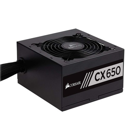 مزود الطاقة CORSAIR CX650, قدرة 650 واط, شهادة كفاءة 80 PLUS Bronze, مقاس ATX, مروحة تبريد 120 مم, تصميم غير معياري مع كابلات ثابتة ومسطحة - أسود مزود الطاقة CORSAIR CX650, قدرة 650 واط, شهادة كفاءة 80 PLUS Bronze, مقاس ATX, مروحة تبريد 120 مم, تصميم غير معياري مع كابلات ثابتة ومسطحة - أسود