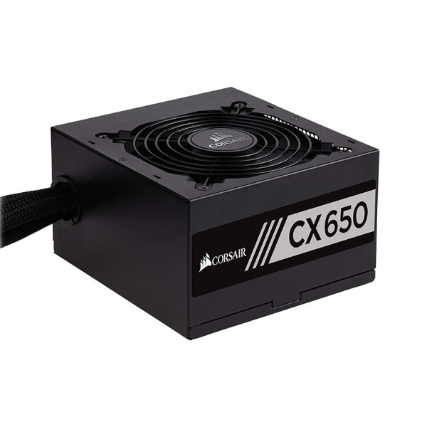 مزود الطاقة CORSAIR CX650, قدرة 650 واط, شهادة كفاءة 80 PLUS Bronze, مقاس ATX,  مروحة تبريد 120 مم, تصميم غير معياري مع كابلات ثابتة ومسطحة - أسود