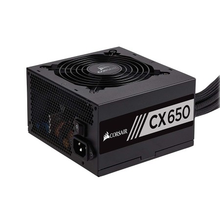 مزود الطاقة CORSAIR CX650, قدرة 650 واط, شهادة كفاءة 80 PLUS Bronze, مقاس ATX, مروحة تبريد 120 مم, تصميم غير معياري مع كابلات ثابتة ومسطحة - أسود مزود الطاقة CORSAIR CX650, قدرة 650 واط, شهادة كفاءة 80 PLUS Bronze, مقاس ATX, مروحة تبريد 120 مم, تصميم غير معياري مع كابلات ثابتة ومسطحة - أسود