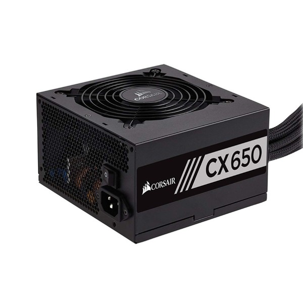 مزود الطاقة CORSAIR CX650, قدرة 650 واط, شهادة كفاءة 80 PLUS Bronze, مقاس ATX,  مروحة تبريد 120 مم, تصميم غير معياري مع كابلات ثابتة ومسطحة - أسود