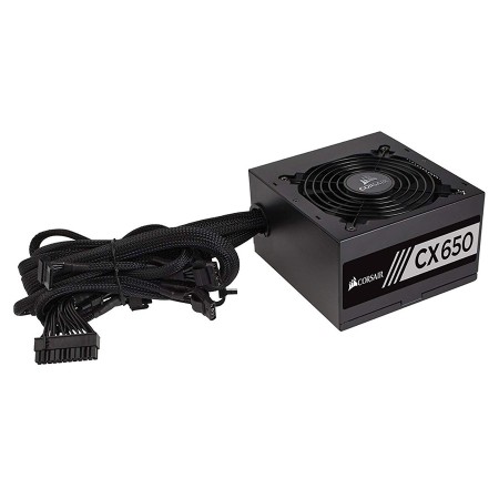 مزود الطاقة CORSAIR CX650, قدرة 650 واط, شهادة كفاءة 80 PLUS Bronze, مقاس ATX, مروحة تبريد 120 مم, تصميم غير معياري مع كابلات ثابتة ومسطحة - أسود مزود الطاقة CORSAIR CX650, قدرة 650 واط, شهادة كفاءة 80 PLUS Bronze, مقاس ATX, مروحة تبريد 120 مم, تصميم غير معياري مع كابلات ثابتة ومسطحة - أسود