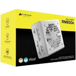 مزود طاقة CORSAIR RM850e، بقدرة 850 واط، شهادة Gold، كابلات كاملة، أبيض