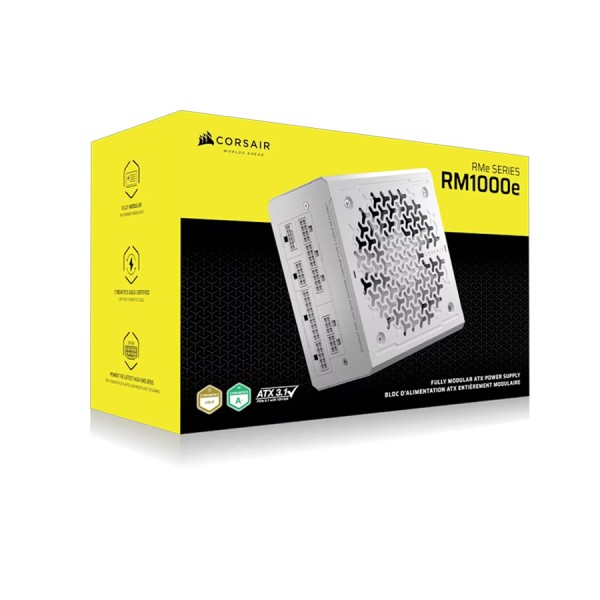 Power Supply CORSAIR RM1000e ,1000W continuous power output ,80 PLUS Gold efficiency ,ATX 3.1 power ,Zero RPM mode - White