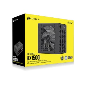 مزود طاقة Corsair HX1500i بقدرة 1500W واط Fully Modular، مع شهادة كفاءة 80 PLUS Platinum، وتقنية Zero RPM، وكابل 12V-2x6 / PCIe 5 لدعم البطاقات الرسومية الحديثة – اسود