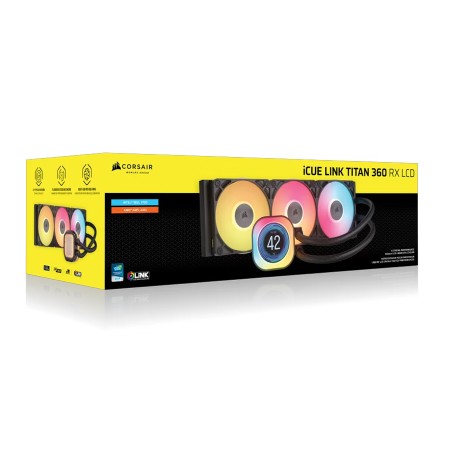 مبرد مائي احترافي للمعالج CORSAIR iCUE LINK TITAN 360 RX LCD، شاشة IPS LCD مقاس 2.1 بوصة، نظام iCUE LINK الذكي، أداء تبريد عالي – اسود مبرد مائي احترافي للمعالج CORSAIR iCUE LINK TITAN 360 RX LCD، شاشة IPS LCD مقاس 2.1 بوصة، نظام iCUE LINK الذكي، أداء تبريد عالي – اسود