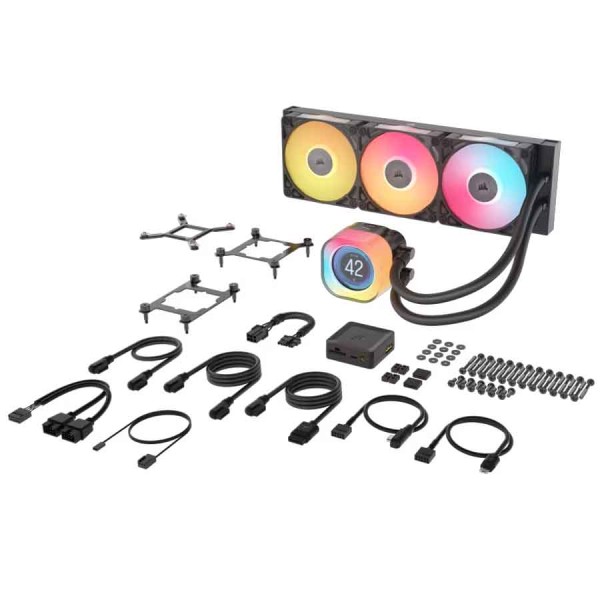 مبرد مائي احترافي للمعالج CORSAIR iCUE LINK TITAN 360 RX LCD، شاشة IPS LCD مقاس 2.1 بوصة، نظام iCUE LINK الذكي، أداء تبريد عالي – اسود