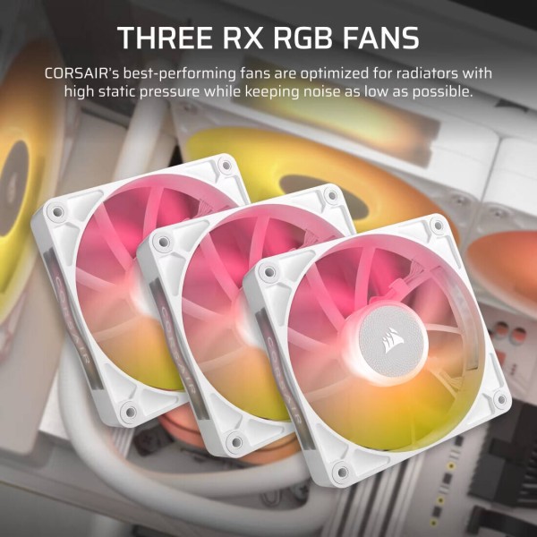 مبرد مائي CORSAIR iCUE LINK TITAN 360 RX LCD, مقاس 360 مم , مع 3 مراوح RX120 RGB , شاشة LCD قياس 2.1 بوصة, أنابيب مطاطية, تحكم كامل عبر iCUE LINK - أبيض