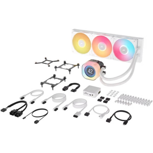 مبرد مائي CORSAIR iCUE LINK TITAN 360 RX LCD, مقاس 360 مم , مع 3 مراوح RX120 RGB , شاشة LCD قياس 2.1 بوصة, أنابيب مطاطية, تحكم كامل عبر iCUE LINK - أبيض
