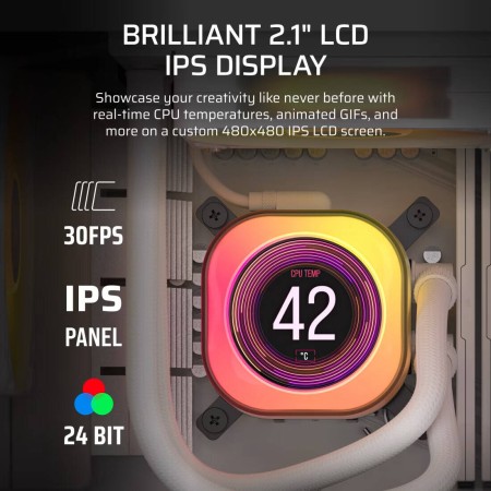 مبرد مائي CORSAIR iCUE LINK TITAN 360 RX LCD, مقاس 360 مم , مع 3 مراوح RX120 RGB , شاشة LCD قياس 2.1 بوصة, أنابيب مطاطية, تحكم كامل عبر iCUE LINK - أبيض