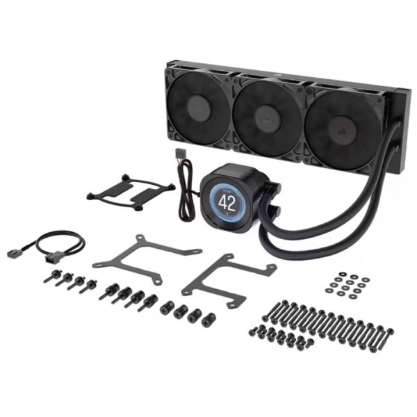 مبرد مائي CORSAIR NAUTILUS 360 RS LCD, ريديتور360 ملم مع 3 مراوح تبريد حجم 120 ملم, شاشة IPS LCD بحجم 2.1 بوصة, متوافق مع معالجات AMD وIntel الحديثة - أسود