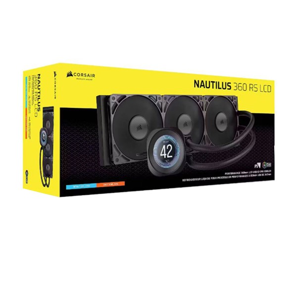 مبرد مائي CORSAIR NAUTILUS 360 RS LCD, ريديتور360 ملم مع 3 مراوح تبريد حجم 120 ملم, شاشة IPS LCD بحجم 2.1 بوصة, متوافق مع معالجات AMD وIntel الحديثة - أسود