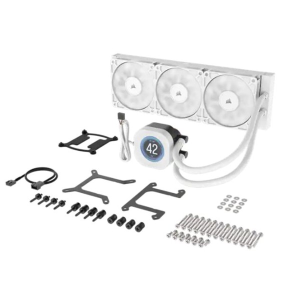 CORSAIR NAUTILUS 360 RS LCD AIO, 360mm radiator 3X 120mm Fans,  2.1-inch IPS LCD screen, support latest AMD and Intel CPUs - WHITE