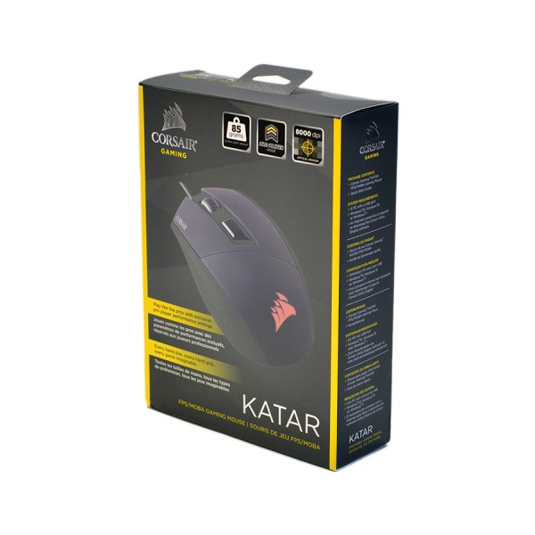 فأرة العاب سلكية Corsair Katar Gaming Mouse, مستشعر بصري عالي الدقة يصل إلى 8000 DPI, وزن 85 جرام, معدل استجابة 1000Hz, مع 4 أوزار قابلة للبرمجة - أسود