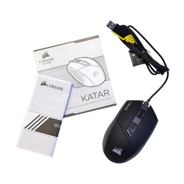 فأرة العاب سلكية Corsair Katar Gaming Mouse, مستشعر بصري عالي الدقة يصل إلى 8000 DPI, وزن 85 جرام, معدل استجابة 1000Hz, مع 4 أوزار قابلة للبرمجة - أسود