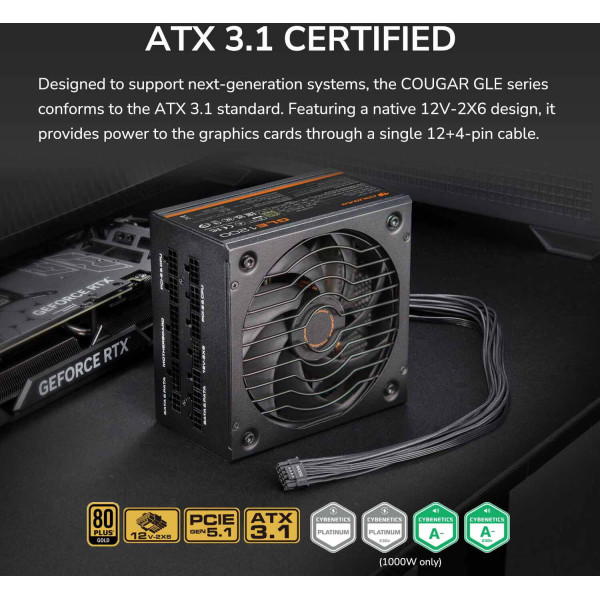Power Supply COUGAR GLE 1000W 80+ Gold Fully Modular   ATX 3.1  PCIe 5.0 Ready
