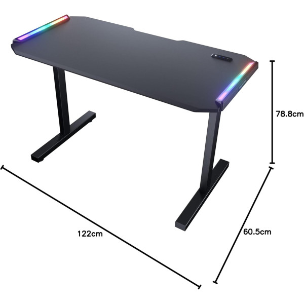 مكتب ألعاب كوغر DEIMUS 120  بإضاءة RGB مزدوجة ومنافذ USB – أسود