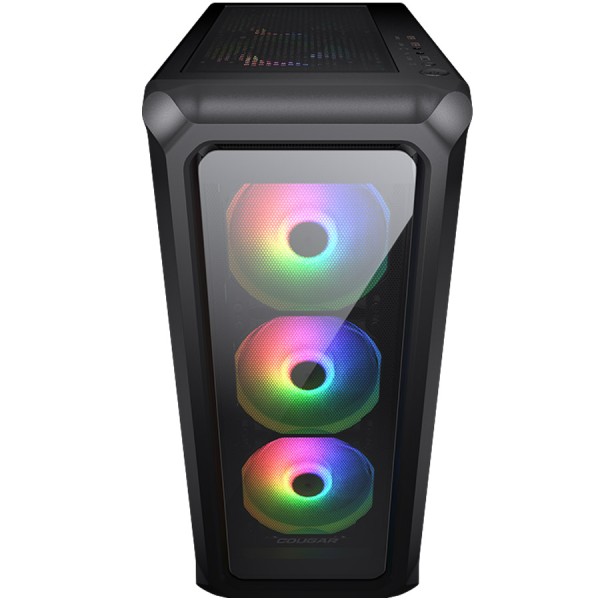 صندوق احترافي COUGAR Archon 2 Crystalline RGB، مزوّد بثلاث مراوح ARGB مثبتة مسبقًا، بحجم Mid Tower، يحتوي على 2 × USB 3.0 و1 × USB 2.0 - اسود