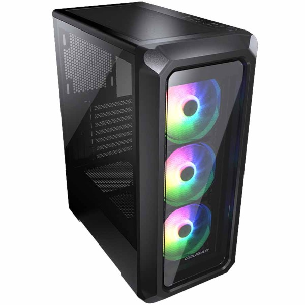 صندوق احترافي COUGAR Archon 2 Crystalline RGB، مزوّد بثلاث مراوح ARGB مثبتة مسبقًا، بحجم Mid Tower، يحتوي على 2 × USB 3.0 و1 × USB 2.0 - اسود