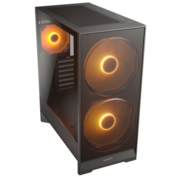 صندوق احترافي COUGAR AIRFACE 180 RGB بواجهة Mesh كاملة، يتضمن منفذ USB 3.2 Gen 2 Type-C في الواجهة الأمامية - اسود