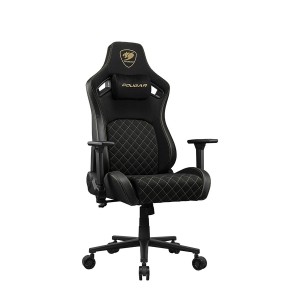 كرسي العاب COUGAR DEFENSOR GOLD F, مساند ذراع 4D, خامة قماش, الإرجاع حتى 155°, وسادة دعم لأسفل الظهر, رافعة غاز Class 4, التحمل الى 150 كجم - أسود