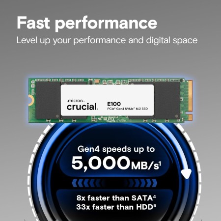 قرص تخزين Crucial E100 سعة 2TB - منفذ NVMe Gen4 - سرعة 5000MB/s