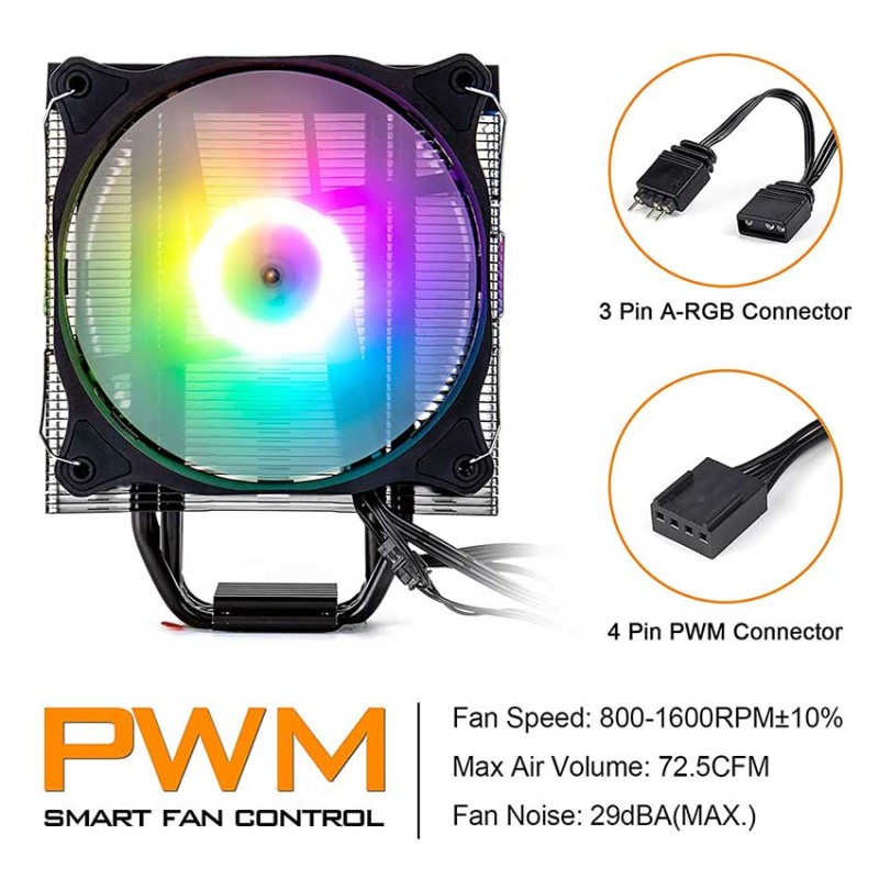 DarkFlash DarkAir Plus CPU Air Cooler 4 Heat Pipes Dual 120mm PWM Fans TDP 180W Addressable RGB Lights Sync