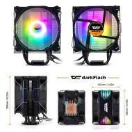 DarkFlash DarkAir Plus CPU Air Cooler 4 Heat Pipes Dual 120mm PWM Fans TDP 180W Addressable RGB Lights Sync - دارك فلاش مبرد هوائي للمعالج دارك اير بلس
