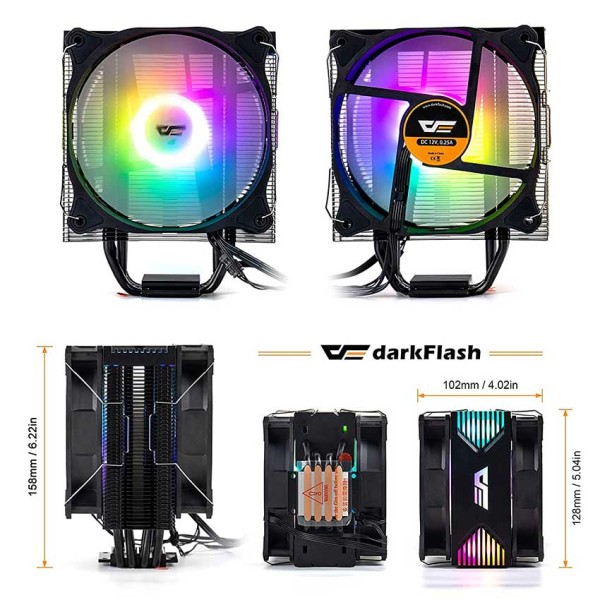 DARKFLASH DARKAIR Plus Dual 120mm Fans ARGB Lighting  Air CPU COOLER - Black