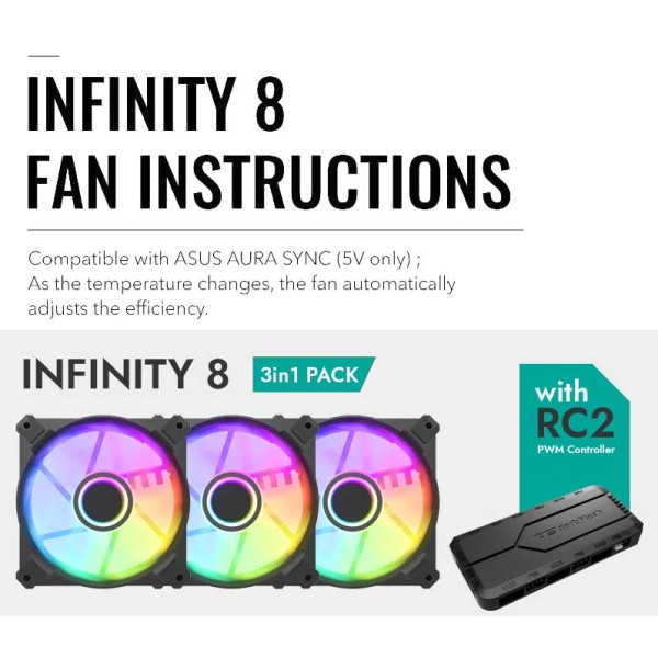 DarkFlash Infinity 8 PWM aRGB Fan, 120mm Cooling, 3 Fan Pack | دارك فلاش انفنتي 3 مراوح مضيئة لون أسود