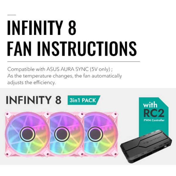 DarkFlash Infinity 8 PWM aRGB Fan, 120mm Cooling, 3 Fan Pack | دارك فلاش انفنتي 3 مراوح مضيئة لون وردي
