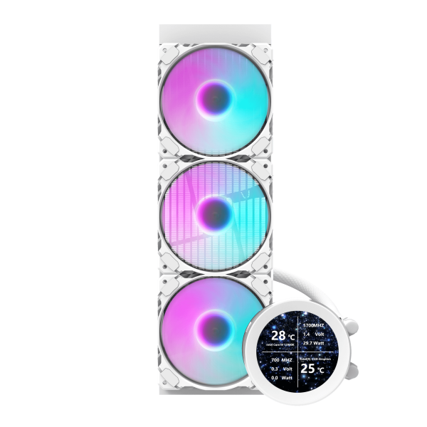 مبرد مائي احترافي للمعالج darkFlash DN360S Nebula Series بحجم 360 مم – شاشة IPS- إضاءة ARGB - لون أبيض مبرد مائي احترافي للمعالج darkFlash DN360S Nebula Series بحجم 360 مم – شاشة IPS- إضاءة ARGB - لون أبيض