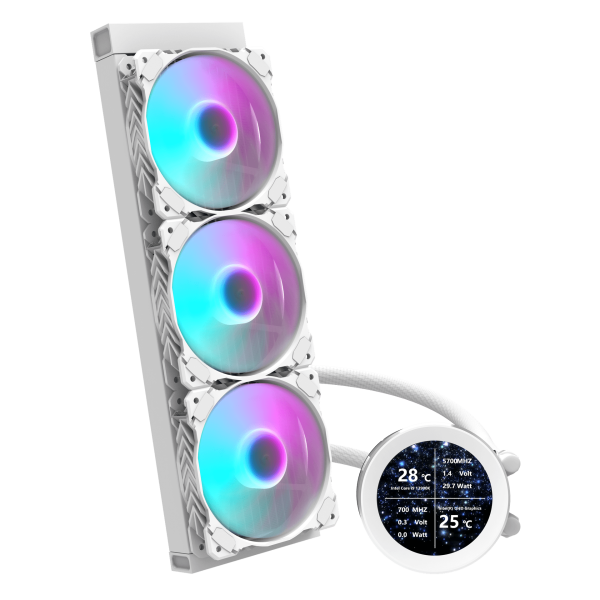 مبرد مائي احترافي للمعالج darkFlash DN360S Nebula Series بحجم 360 مم – شاشة IPS- إضاءة ARGB - لون أبيض مبرد مائي احترافي للمعالج darkFlash DN360S Nebula Series بحجم 360 مم – شاشة IPS- إضاءة ARGB - لون أبيض