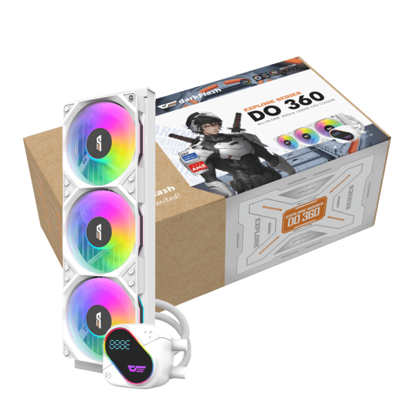 مبرد مائي darkFlash DO360 بحجم 360 مم مع إضاءة RGB وشاشة LCD – أبيض مبرد مائي darkFlash DO360 بحجم 360 مم مع إضاءة RGB وشاشة LCD – أبيض