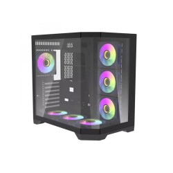 كيس كمبيوتر  AiGO FT418 Pro ميد تاور ATX مع 7 مراوح ARGB - أسود