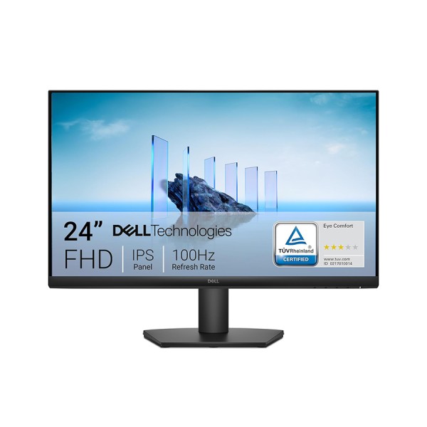 شاشة مكتبية DELL SE2425HM, مقاس 24 بوصة, دقة (1920 × 1080) FHD IPS, معدل تحديث 100Hz, زمن استجابة 5ms, دعم التثبيت الجداري VESA, دعم تقنية راحة العين - أسود