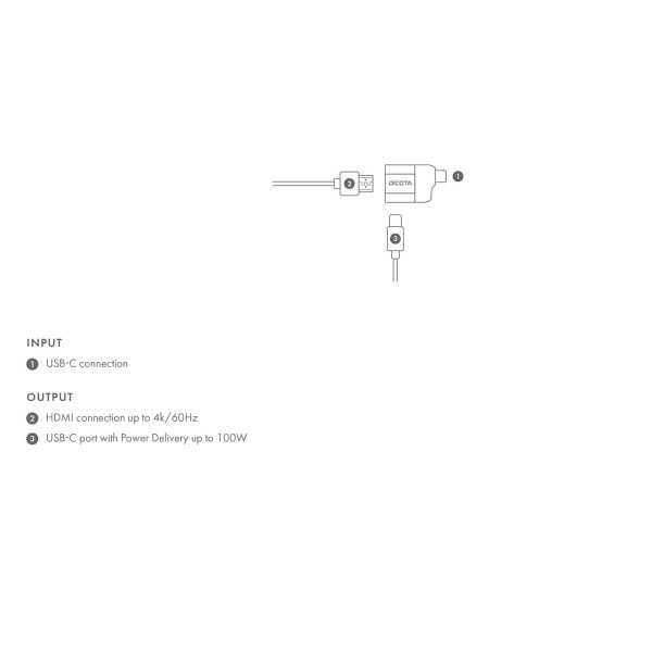 DICOTA USB-C to HDMI Adapter with PD(4K/100W) محول DICOTA USB-C إلى HDMI مع توصيل طاقة (4K/100W)