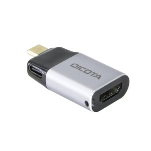 محول DICOTA USB-C إلى HDMI Mini Adapter, يدعم دقة 4K ويوفر توصيل الطاقة Power Delivery حتى 100W, دعم التشغيل الفوري - فضي 