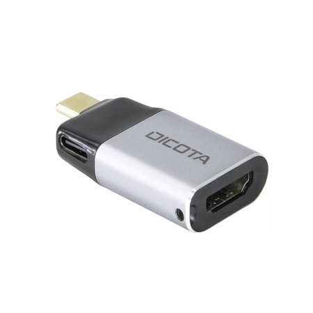 محول DICOTA USB-C إلى HDMI Mini Adapter, يدعم دقة 4K ويوفر توصيل الطاقة Power Delivery حتى 100W, دعم التشغيل الفوري - فضي